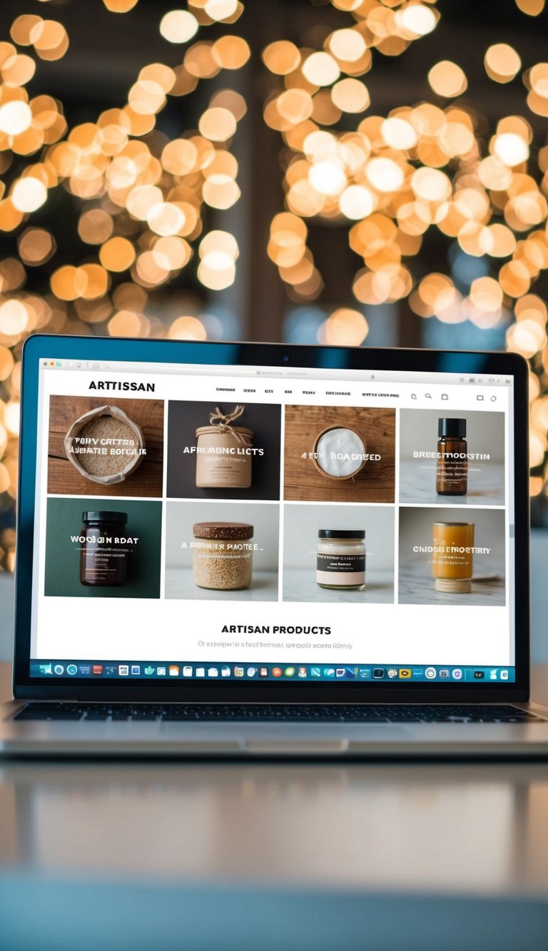 A computer screen showing 10 different artisan products, with a website layout in the background